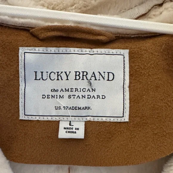 Lucky Brand Women's Brown Jacket with Cream Lining Faux Suede L - Picture 2 of 5